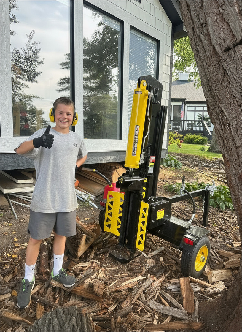 Action shot using a wood splitter